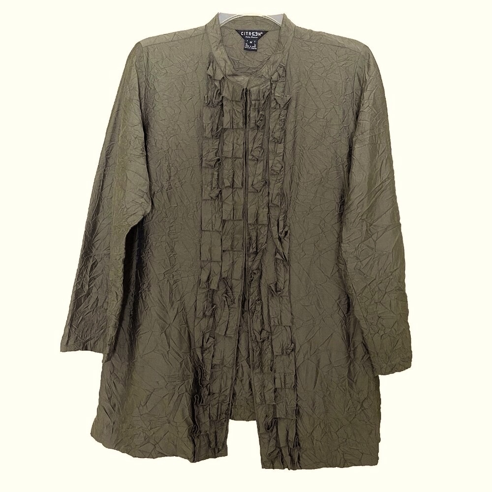 Citron Santa Monica Crinkle Jacket 1X Long Sleeve Art to Wear Victorian Regency